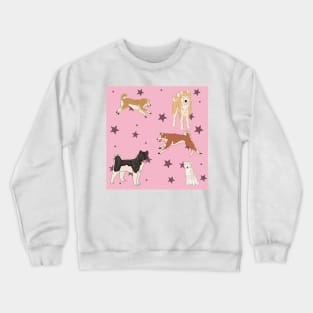 Pink Akitas and Stars Crewneck Sweatshirt